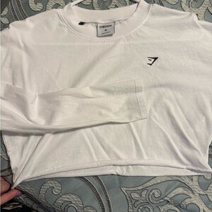 Gymshark White Long Sleeve Cropped Tee with Black Logo